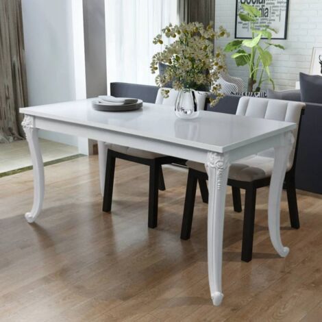 Vidaxl – Table de salle à manger haute brillance 116x66x76 cm – Finition blanche – MDF – 4 pieds en plastique léger – Facile à nettoyer