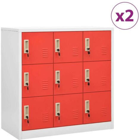Armoires à casiers 2 pcs Gris clair et rouge 90x45x92,5cm Acier vidaXL