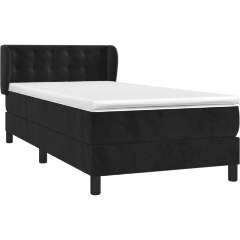 Sommier à lattes de lit avec matelas Noir 90x190 cm Velours vidaXL