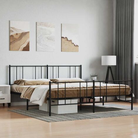 Cadre de lit métal sans matelas avec pied de lit noir 193x203cm vidaXL (1/5)