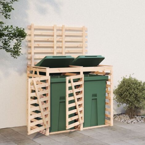 Abri pour poubelle double sur roulettes bois massif de pin vidaXL