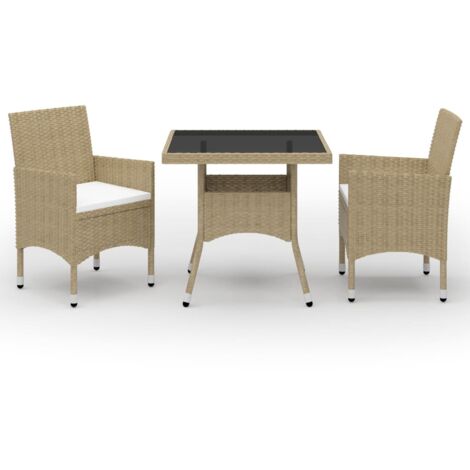 Ensemble à manger de jardin 3 pcs Beige Résine tressée et verre vidaXL (1/6)