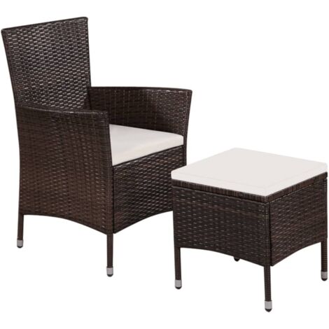 Chaise et tabouret d'extérieur et coussins Résine tressée Brun vidaXL (1/5)