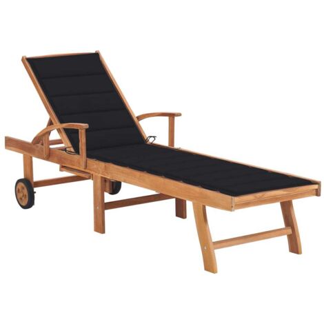 Chaise longue avec coussin noir Bois de teck solide vidaXL (1/5)