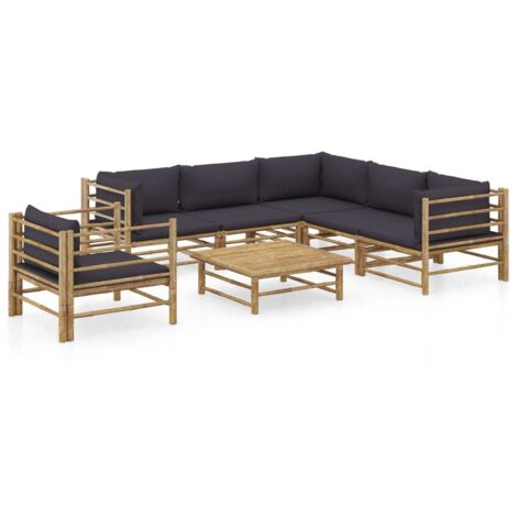 vidaXL Salon de jardin 7 pcs avec coussins gris foncé bambou