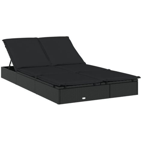 Vidaxl – Transat 2 places noir – Résine tressée et acier enduit – Coussins en polyester – Dimensions 201 x 110 x 20/23/36/50/62 cm