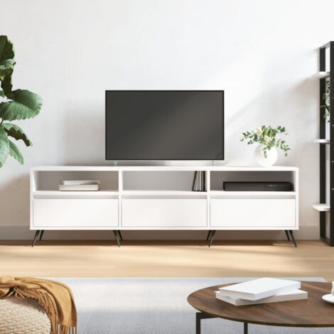 Vidaxl – Meuble TV blanc 150x30x44,5 cm en bois d'ingénierie – 6 compartiments de rangement – Pieds en fer pour stabilité (1/5)