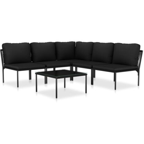Minkurow – Salon de jardin 6 pcs – Coussins bien rembourrés – PVC résistant aux intempéries – Dimensions 190x190x65 cm – Pour 5 personnes (1/6)
