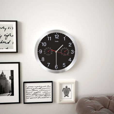 vidaXL Wall Clock with Quartz Movement Hygrometer and Thermometer 30 cm Black (1/5)
