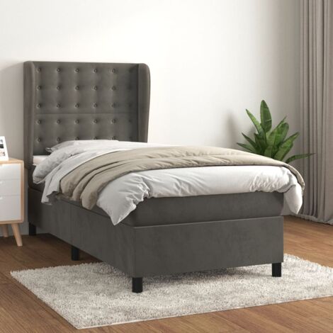 Sommier à lattes de lit et matelas Gris foncé 90x190 cm Velours vidaXL (1/5)