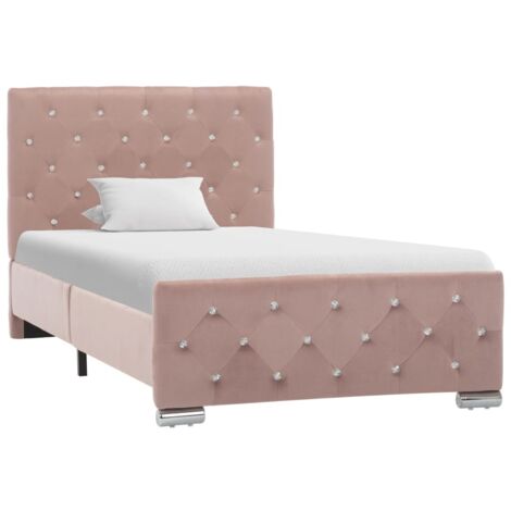 Vidaxl – Cadre de lit 90x200 cm en velours rose – Structure en bois et acier – Hauteur de couchage 27,5 cm – Assemblage facile (1/6)