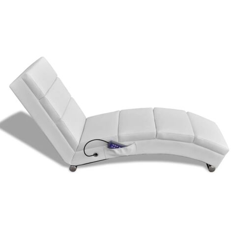 Vidaxl – Chaise longue de massage blanc similicuir – Dimensions 51x155x73cm – 8 points de massage – 5 modes avec fonction chauffage (1/6)