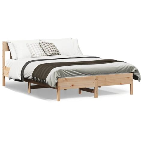 Vidaxl – Cadre de lit 140x190 cm en bois de pin massif – Tête de lit pour soutien – Assemblage requis – Style rustique décoratif (1/5)