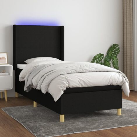Sommier à lattes de lit matelas et LED Noir 90x200 cm Tissu vidaXL (1/5)