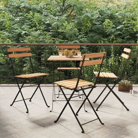 Vidaxl – Chaises de bistrot pliantes lot de 4 – Bois de teck massif – Cadre en acier – Charge maximale 110 kg – Design pliable pour rangement facile (1/6)