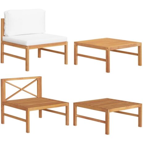 Salon de jardin 2 pcs avec coussins crème Bois de teck vidaXL (1/5)