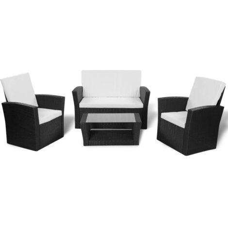 Vidaxl – Ensemble de salon de jardin 4 pièces en rotin synthétique – 2 fauteuils, canapé 2 places, table basse – Coussins hydrofuges inclus (1/6)