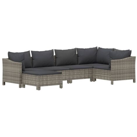 Salon de jardin 6 pcs avec coussins Gris Résine tressée vidaXL (1/5)