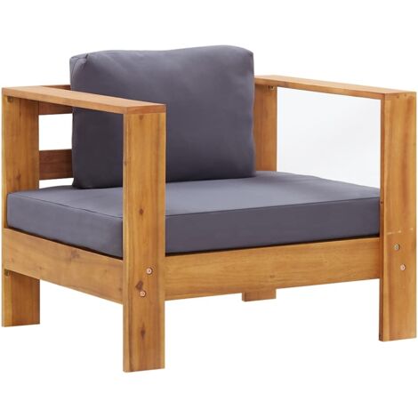 Chaise de jardin avec coussin Gris foncé Bois d'acacia solide vidaXL (1/5)