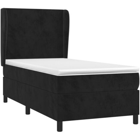 Sommier à lattes de lit avec matelas Noir 90x190 cm Velours vidaXL (1/5)