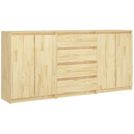 Vidaxl – Armoires latérales en pin massif 3 pcs – Dimensions 180x36x84 cm – 2 armoires avec 2 portes et 1 armoire avec 4 tiroirs – Charme rustique (1/6)