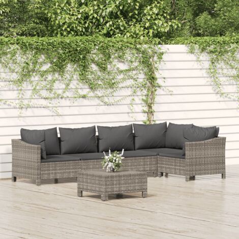Salon de jardin 6 pcs avec coussins Gris Résine tressée vidaXL (1/5)