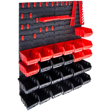 vidaXL Kit de bacs de stockage et panneaux muraux 29 pcs rouge et noir