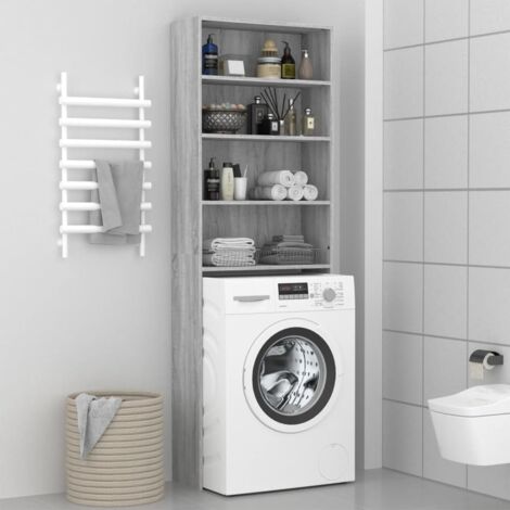 Vidaxl – Meuble machine à laver sonoma gris 64x24x190 cm – Bois d'ingénierie résistant à l'humidité – 4 compartiments de rangement optimisés (1/6)