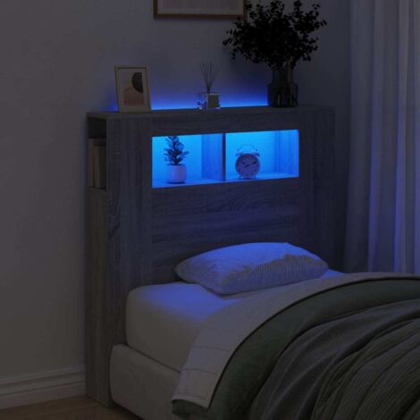 Vidaxl – Tête de lit à LED sonoma gris 100x18,5x103,5 cm – Bois d'ingénierie – Lumières LED RVB personnalisables – Excellent soutien dorsal