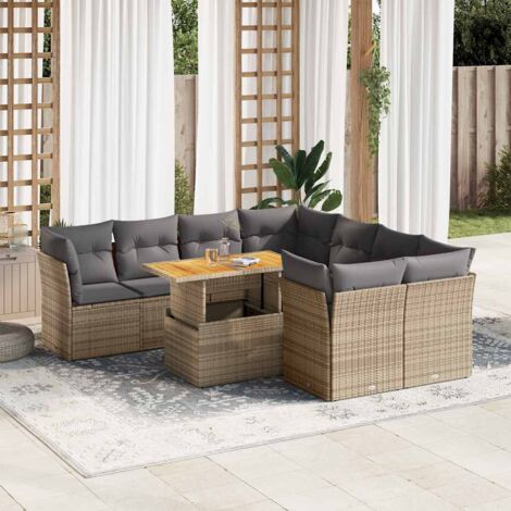 vidaXL Salon de jardin avec coussins 9 pcs beige résine tressée (1/5)