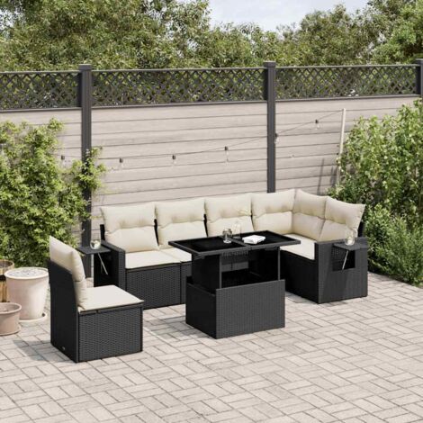 vidaXL Salon de jardin 7 pcs avec coussins noir résine tressée (1/5)