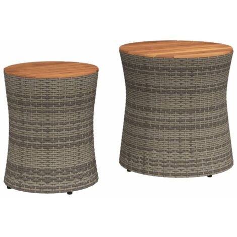 Tables d appoint de jardin 2 pcs dessus en bois gris poly rotin (1/5)