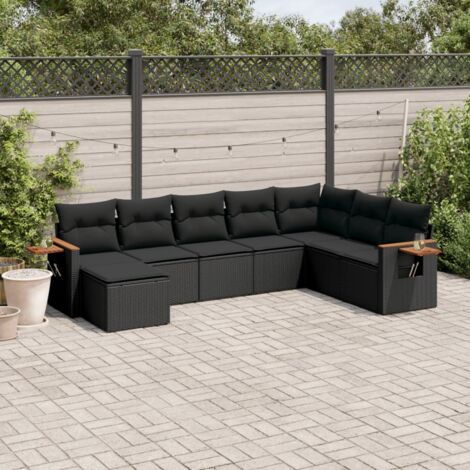 vidaXL Salon de jardin 8 pcs avec coussins noir résine tressée (1/5)