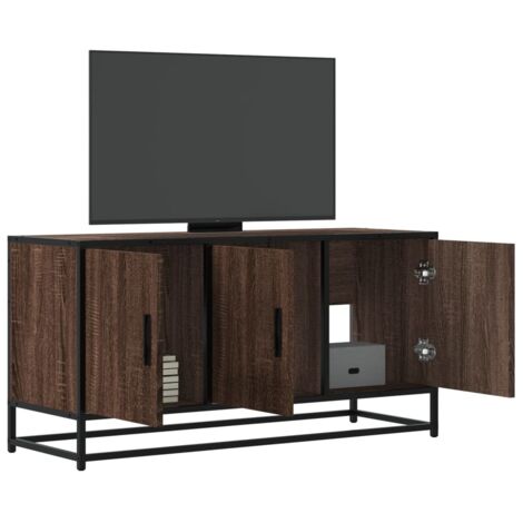 vidaXL TV Cabinet Brown Oak 100x35x50 cm Engineered Wood and Metal (1/5)