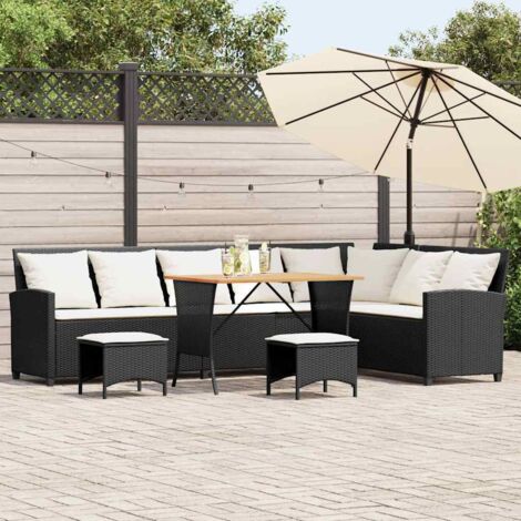 vidaXL 4 Piece Garden Sofa Set with Cushions L-shaped Black Poly Rattan