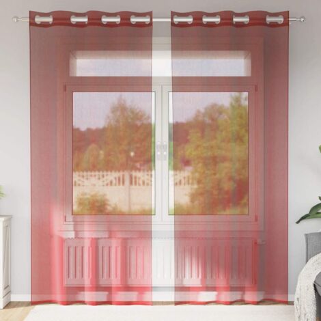 vidaXL Rideaux en voile avec œillets 2 pcs rouge bordeaux