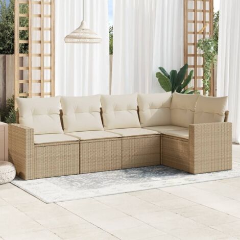 Salon de jardin avec coussins 5 pcs beige résine tressée vidaXL (1/3)