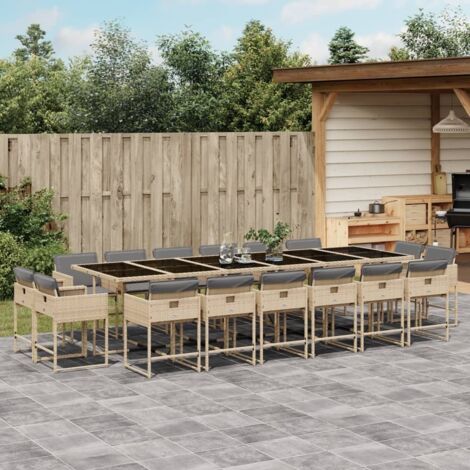 vidaXL Ensemble à manger de jardin et coussins 17 pcs mélange beige