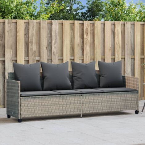 vidaXL Sun Lounger with Cushions Light Grey Poly Rattan (1/5)