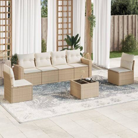 Salon de jardin avec coussins 7 pcs beige résine tressée vidaXL (1/3)