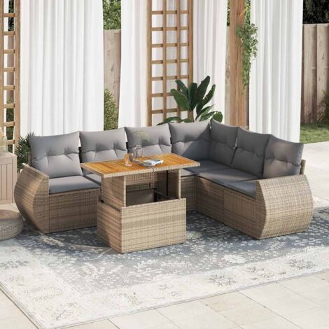 vidaXL Salon de jardin avec coussins 7 pcs beige résine tressée (1/5)
