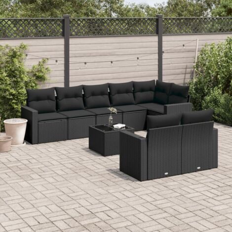 vidaXL Salon de jardin 9 pcs avec coussins noir résine tressée (1/3)