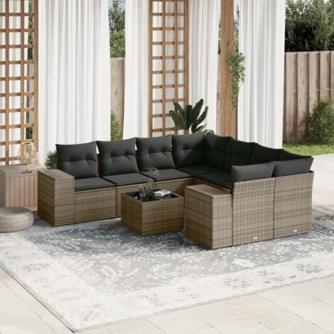 Salon de jardin 9 pcs avec coussins gris résine tressée vidaXL (1/5)