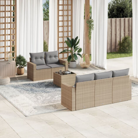 Salon de jardin avec coussins 6 pcs beige résine tressée vidaXL (1/4)