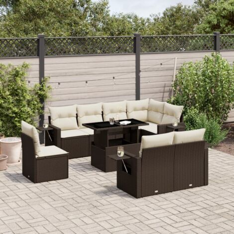 vidaXL Salon de jardin avec coussins 9 pcs marron résine tressée (1/5)