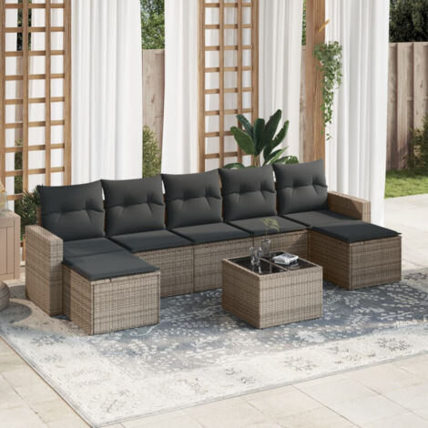 Salon de jardin 8 pcs avec coussins gris résine tressée vidaXL (1/4)