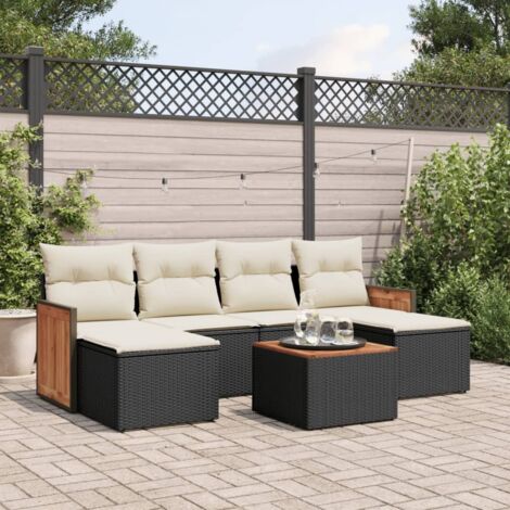 vidaXL Salon de jardin 7 pcs avec coussins noir résine tressée (1/3)