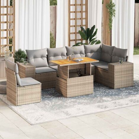 vidaXL Salon de jardin avec coussins 7 pcs beige résine tressée (1/5)