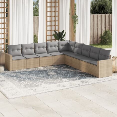 vidaXL Salon de jardin avec coussins 9 pcs beige résine tressée (1/3)