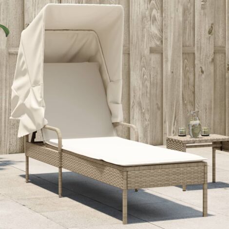 vidaXL Chaise longue avec auvent beige résine tressée (1/6)